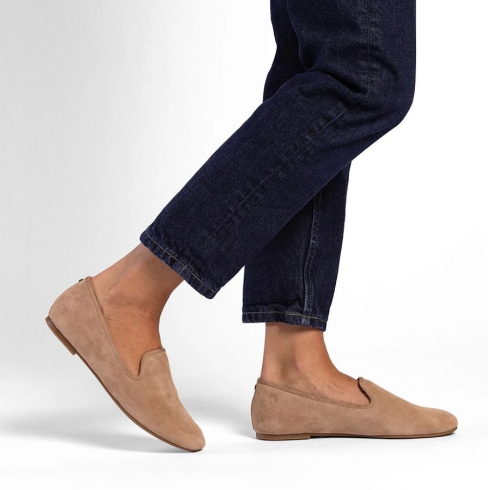 Birdies The Starling Latte Suede Women's Tan Slip on Round Toe Ballet Flats 7
